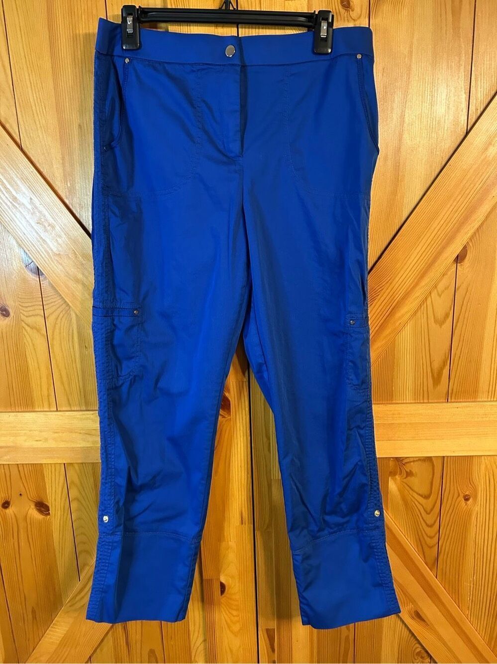 Chico's Crop Pants Women Size Small Blue Stretch Cargo Pockets Athleisure (0276)